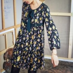 Sézane Navy and Gold Silk Dress Sz 36